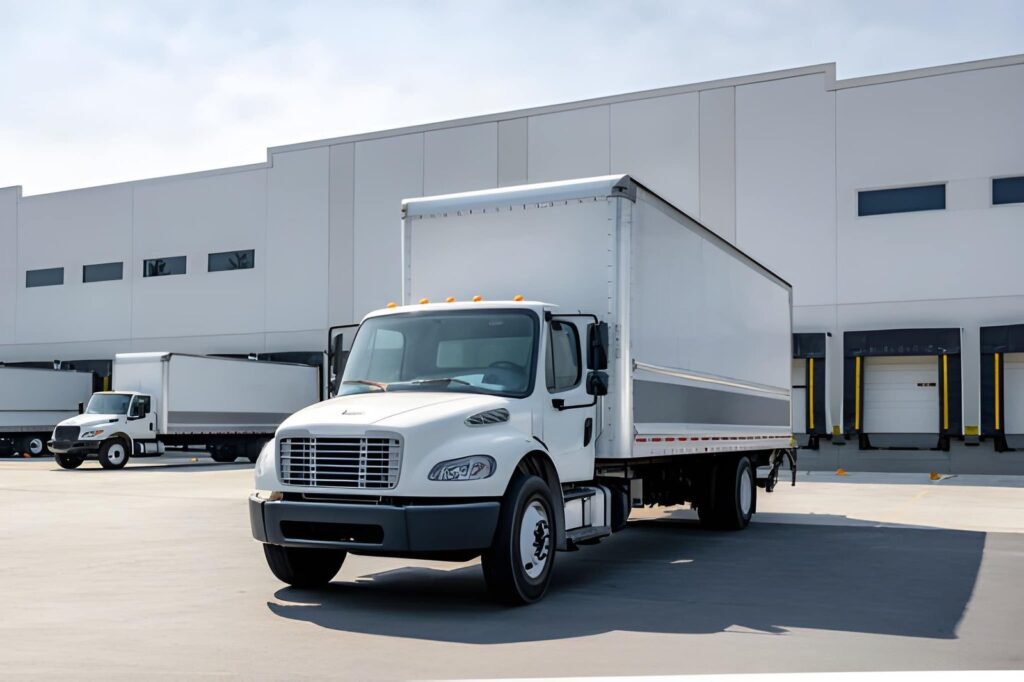 LTL box truck at a warehouse loading dock