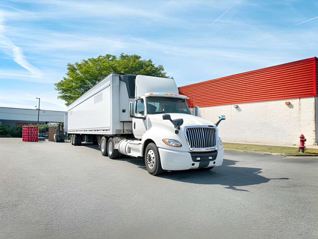 Refrigerated reefer trailer at a cold storage facility