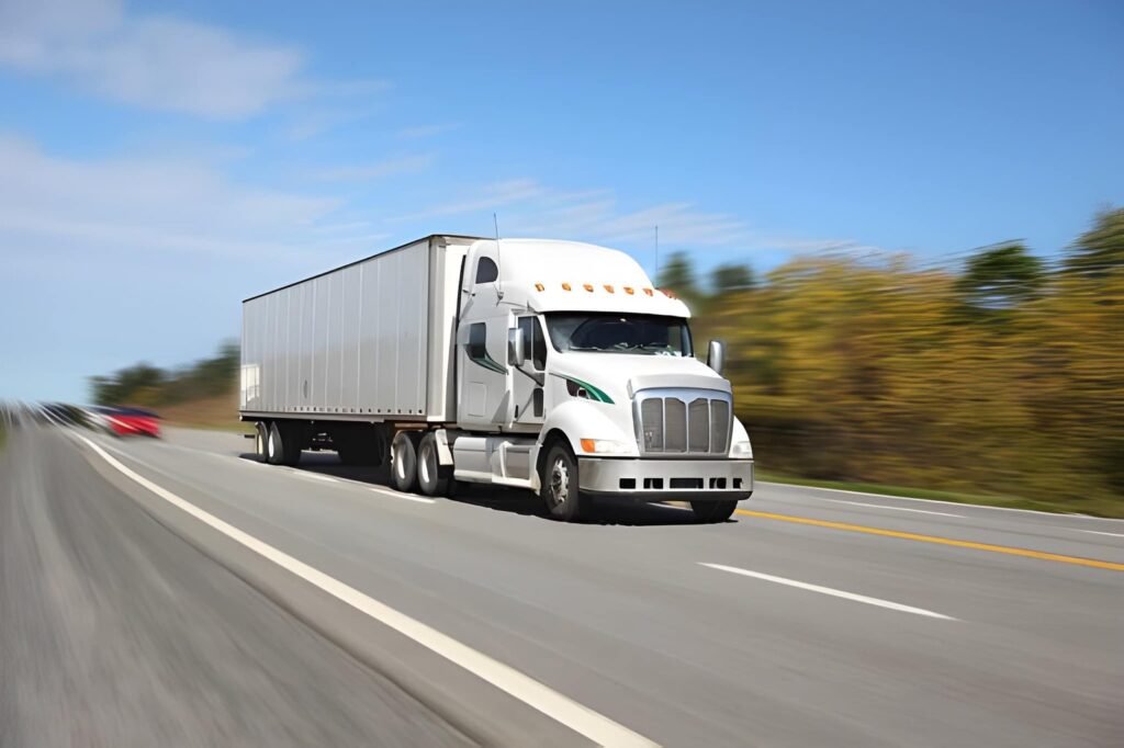 Semi truck moving at speed with motion blur